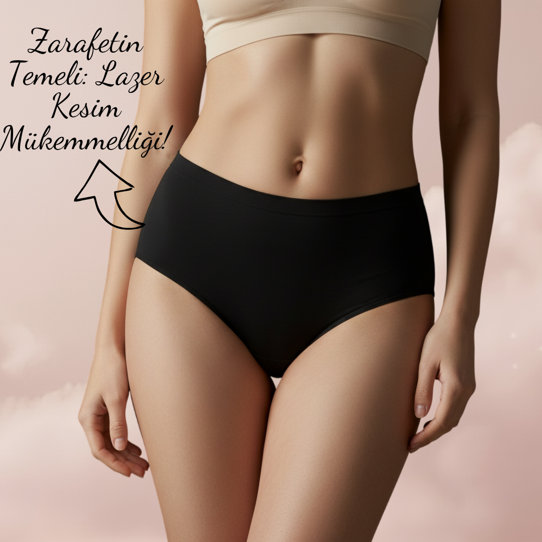 Kadın 3’lü Dikişsiz Lazer Kesim Külot Seti – Yüksek ve Normal Bel, İz Yapmayan Likralı Bikini Slip (Beyaz, Siyah, Ten)